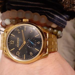 NWT nixon mens gold steel watch
